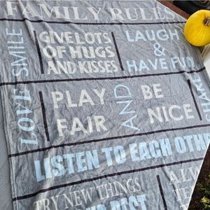 Family Rules pattern fleece microfiber blanket 50 x 58" pre loved